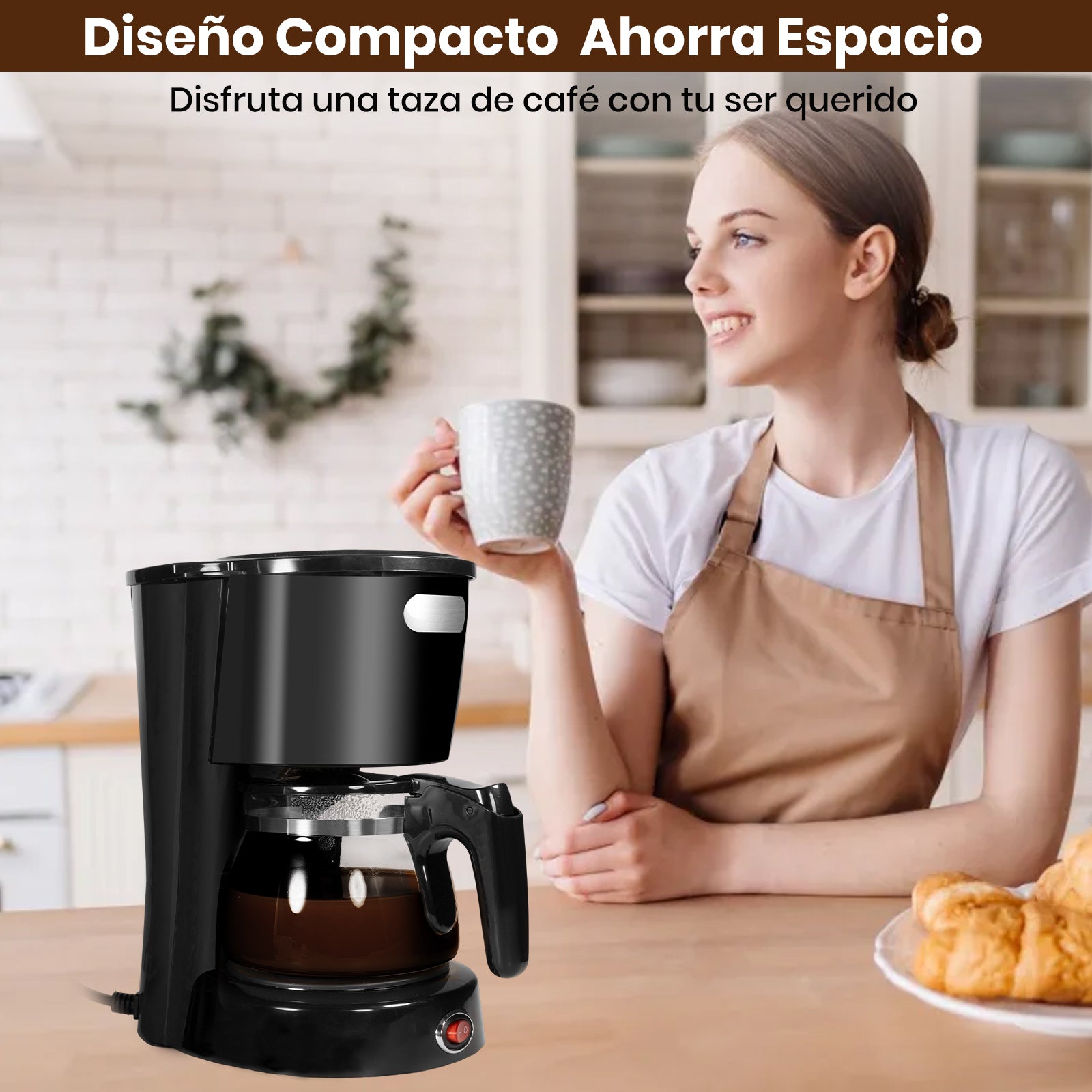 Mera House Cafetera de Goteo Eléctrica 6 Tazas con Filtro Permanente, Función Antigoteo, Mantenimiento de Calor y Control de Intensidad – 600W, 0.6L, Compacta y Práctica