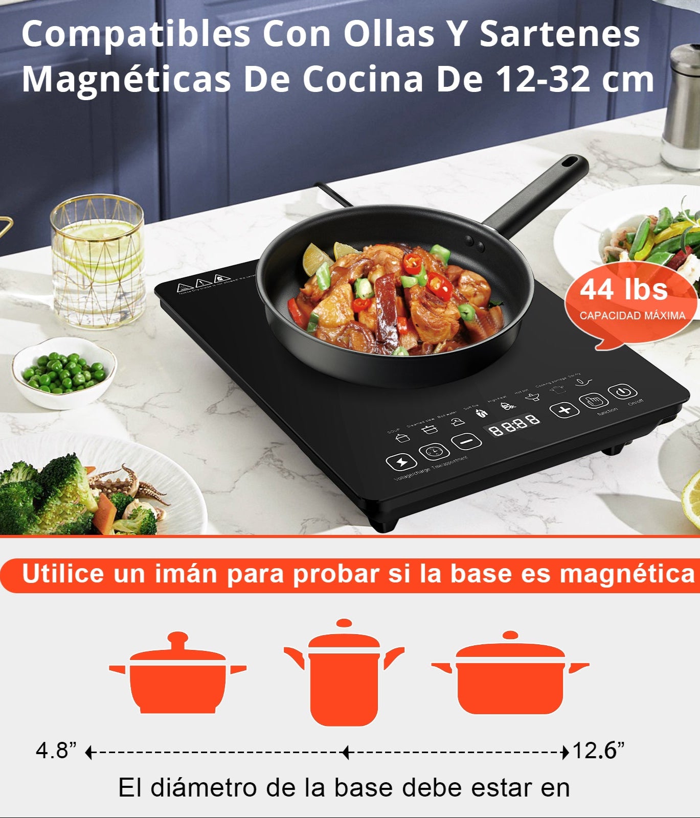 Parrilla Eléctrica Inducción2200w Control Tactil Color Negro
