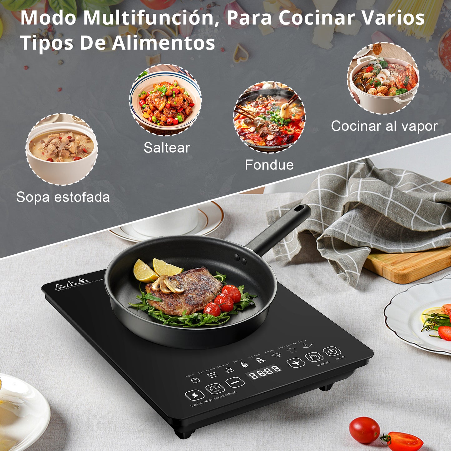 Parrilla Eléctrica Inducción2200w Control Tactil Color Negro