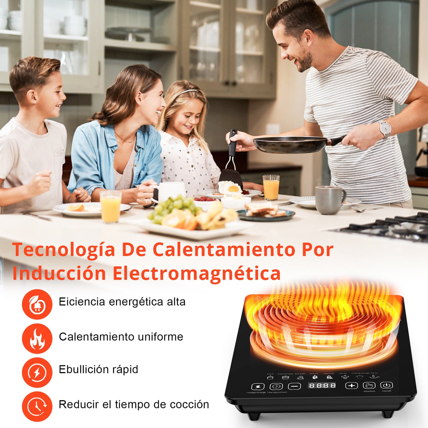Parrilla Eléctrica Inducción2200w Control Tactil Color Negro