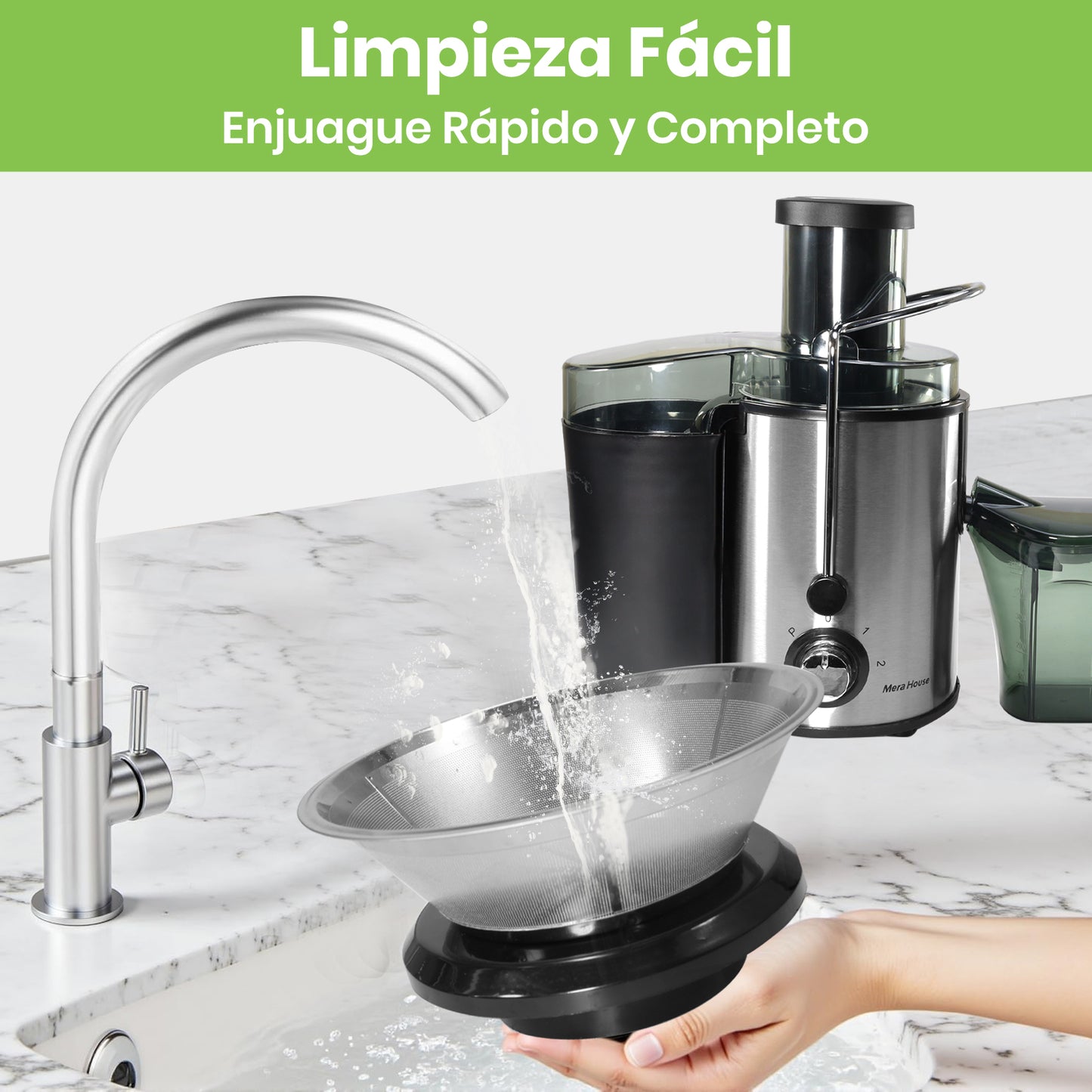 Mera House Extractor de Jugo Eléctrico 800W, Exprimidor Centrífugo con 3 Velocidades y Boca de 8cm, Estractor Electrico Jugos Frutas y Verduras, 600ml, Fácil de Limpiar y Desmontar