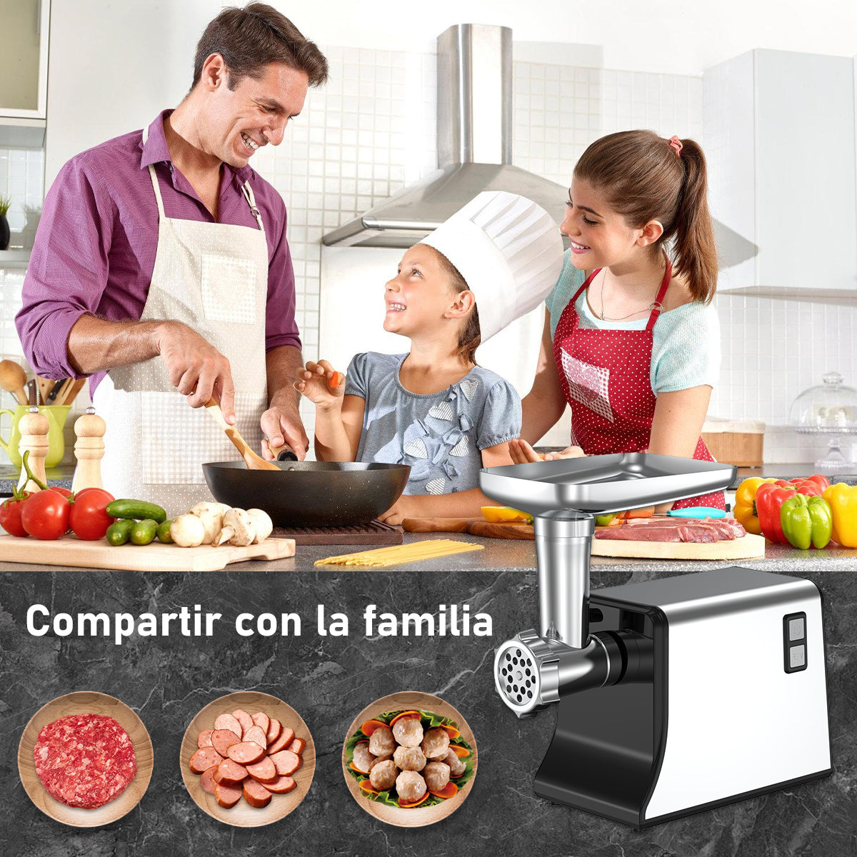 Molino de carne eléctrico 800W, moledor de carne con 3 placas de corte, kit de salchichas, carcasa de acero inoxidable, motor de cobre duradero, picadora de alimentos profesional para cocina doméstica