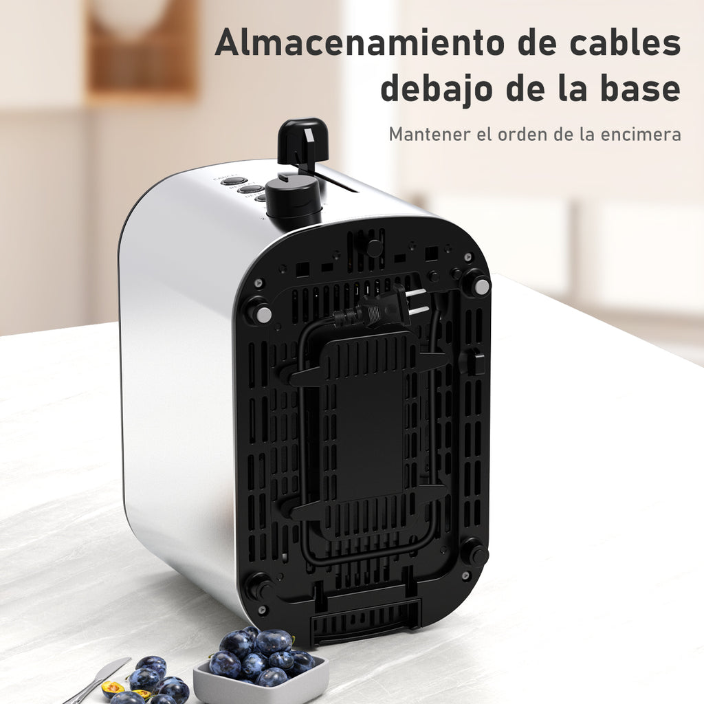 Tostador de Pan Mera House para 2 Rebanadas, Acero Inoxidable con Ranuras Extra Anchas, 6 Niveles de Tostado, Descongelar, Recalentar y Bandeja para Migas