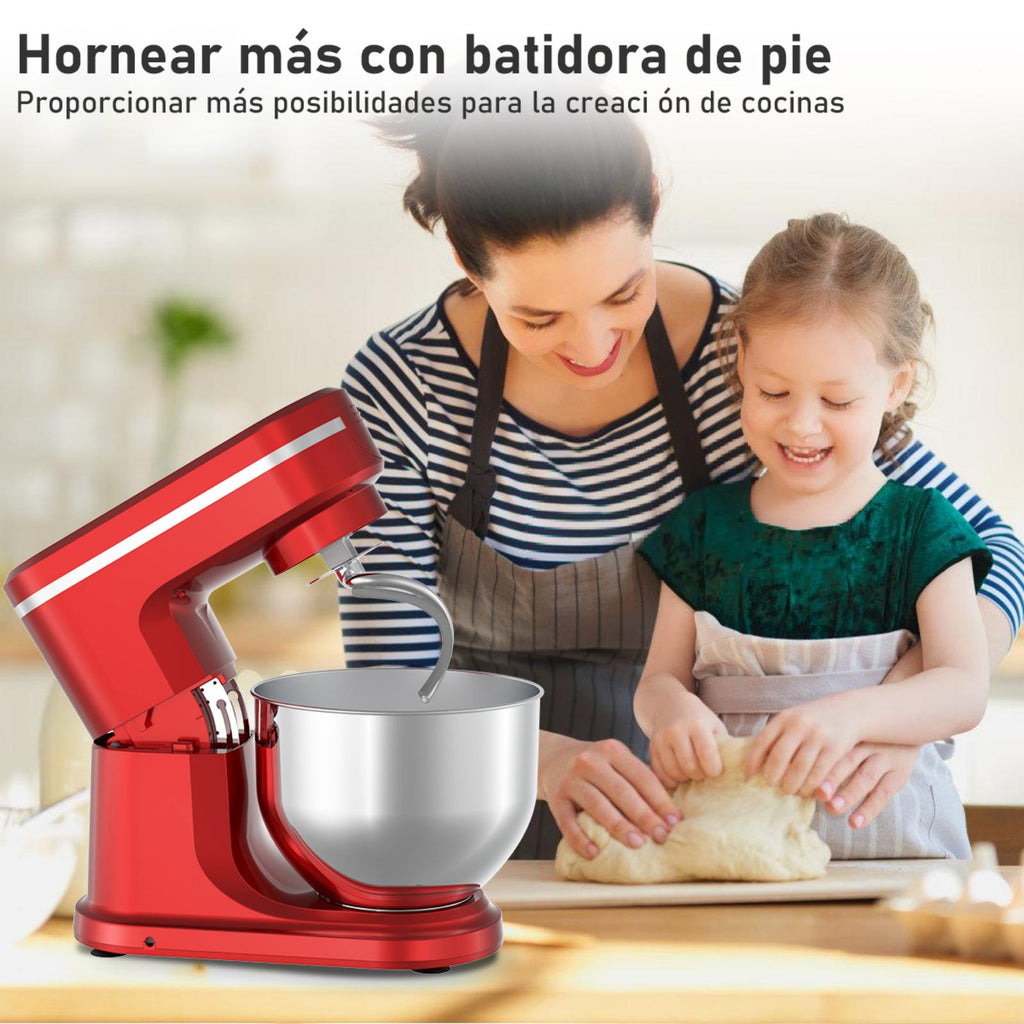SDYJ6GSW Batidora de Pedestal, rojo,6 Velocidades, 1500W, Turbo, Acero Inoxidable, 5 Litros, 3 Accesorios Incluidos