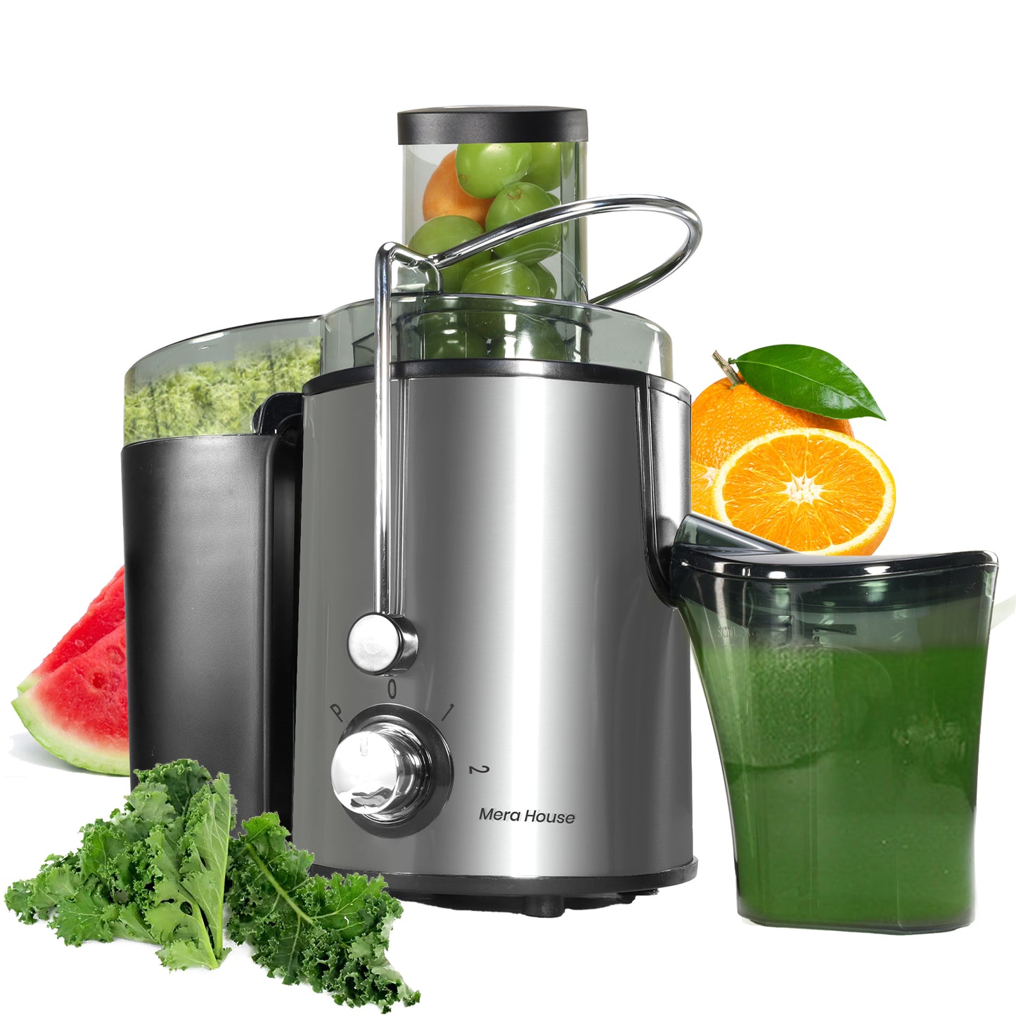 Mera House Extractor de Jugo Eléctrico 800W, Exprimidor Centrífugo con 3 Velocidades y Boca de 8cm, Estractor Electrico Jugos Frutas y Verduras, 600ml, Fácil de Limpiar y Desmontar