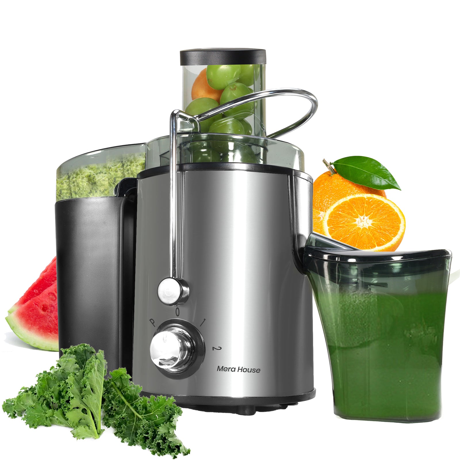 Mera House Extractor de Jugo Eléctrico 800W, Exprimidor Centrífugo con 3 Velocidades y Boca de 8cm, Estractor Electrico Jugos Frutas y Verduras, 600ml, Fácil de Limpiar y Desmontar