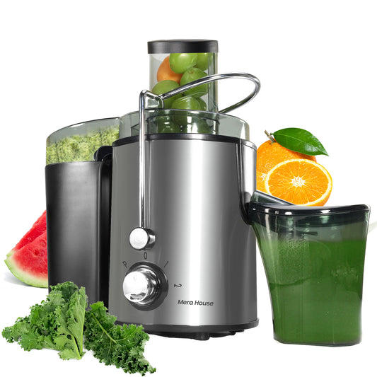 Mera House Extractor de Jugo Eléctrico 800W, Exprimidor Centrífugo con 3 Velocidades y Boca de 8cm, Estractor Electrico Jugos Frutas y Verduras, 600ml, Fácil de Limpiar y Desmontar