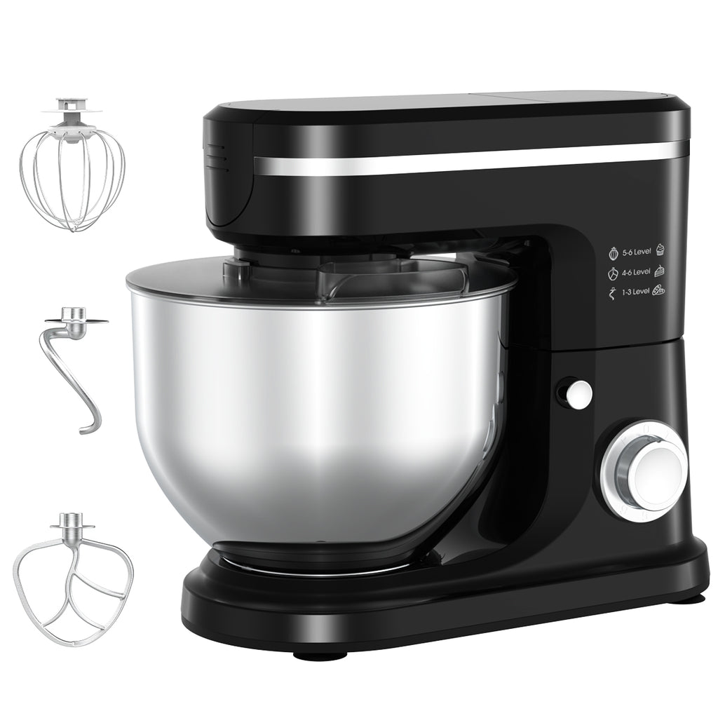 SDYJ6GSW Batidora de Pedestal, negro,6 Velocidades, 1500W, Turbo, Acero Inoxidable, 5 Litros, 3 Accesorios Incluidos