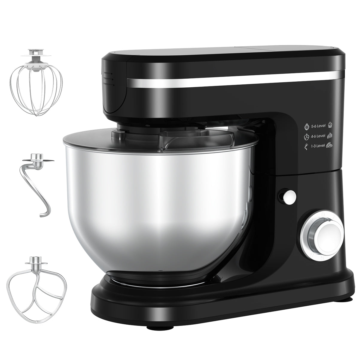 SDYJ6GSW Batidora de Pedestal, negro,6 Velocidades, 1500W, Turbo, Acero Inoxidable, 5 Litros, 3 Accesorios Incluidos