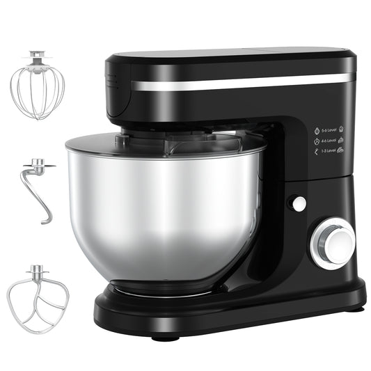 SDYJ6GSW Batidora de Pedestal, negro,6 Velocidades, 1500W, Turbo, Acero Inoxidable, 5 Litros, 3 Accesorios Incluidos