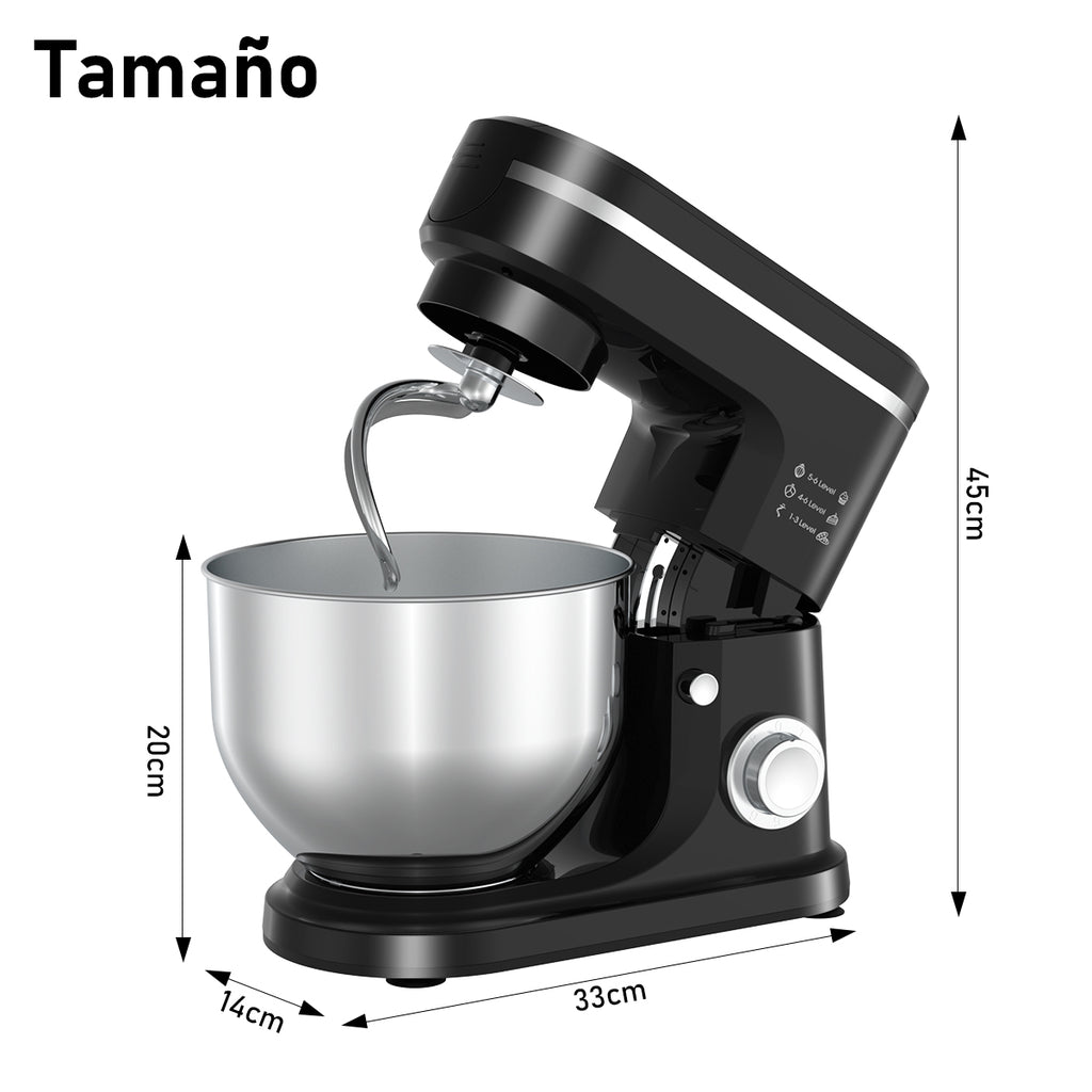 SDYJ6GSW Batidora de Pedestal, negro,6 Velocidades, 1500W, Turbo, Acero Inoxidable, 5 Litros, 3 Accesorios Incluidos