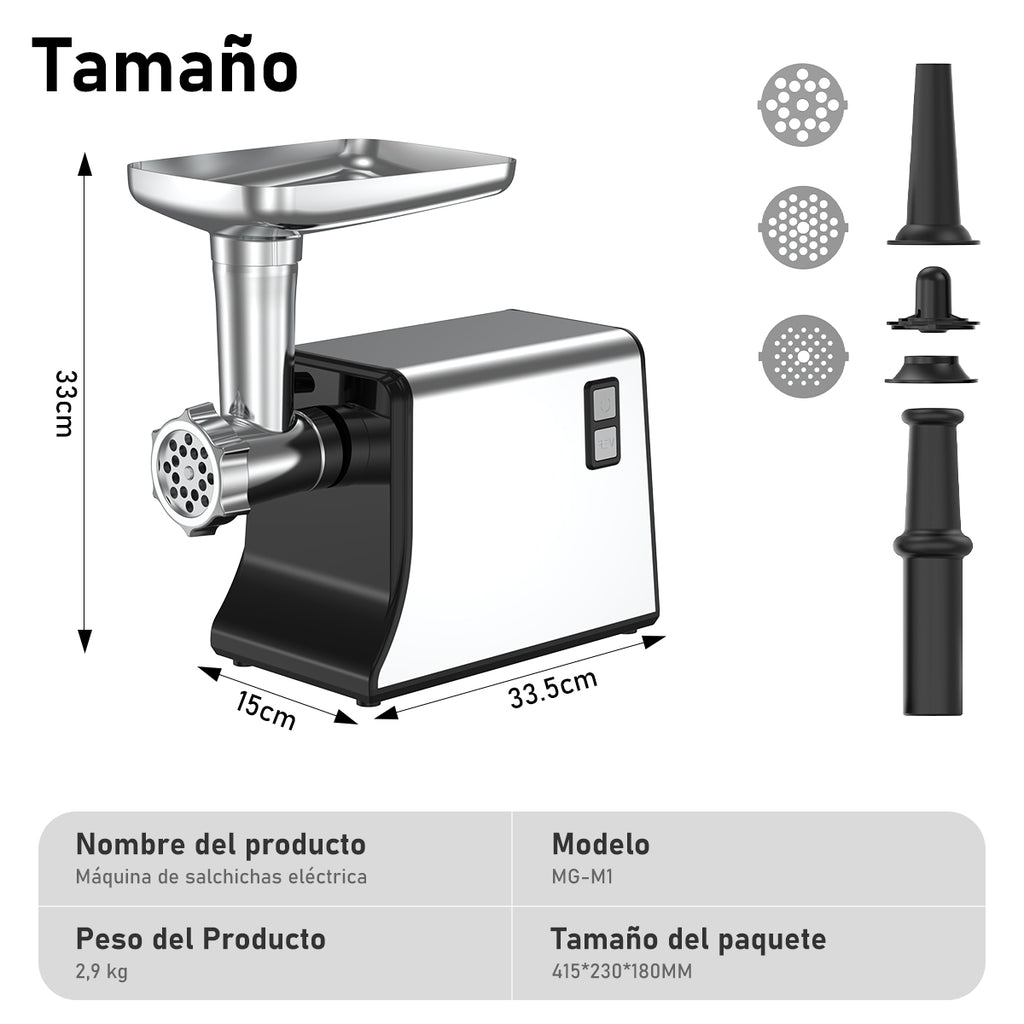 Molino de carne eléctrico 800W, moledor de carne con 3 placas de corte, kit de salchichas, carcasa de acero inoxidable, motor de cobre duradero, picadora de alimentos profesional para cocina doméstica
