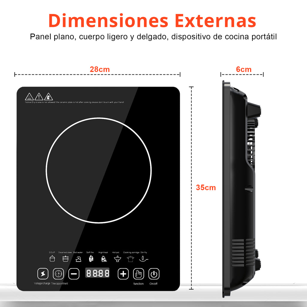 Parrilla Eléctrica Inducción2200w Control Tactil Color Negro