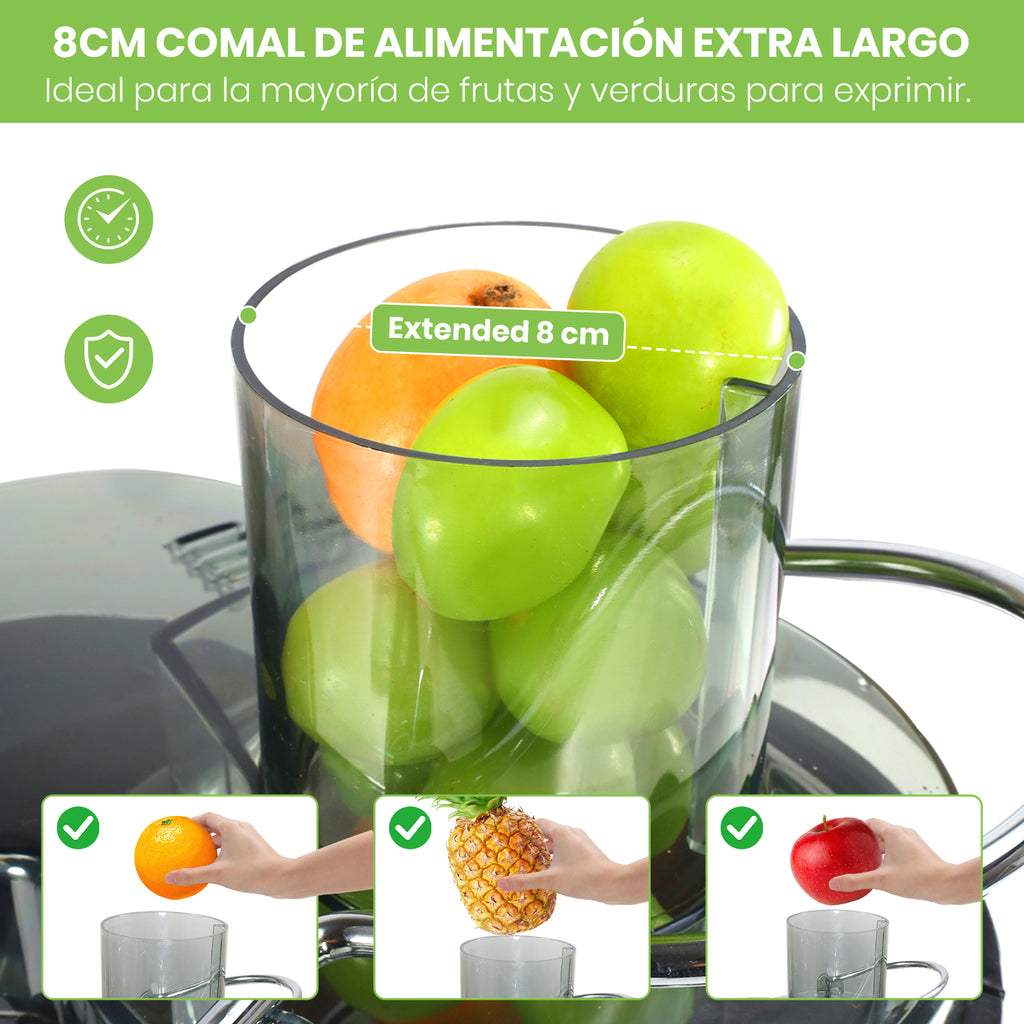 Mera House Extractor de Jugo Eléctrico 800W, Exprimidor Centrífugo con 3 Velocidades y Boca de 8cm, Estractor Electrico Jugos Frutas y Verduras, 600ml, Fácil de Limpiar y Desmontar
