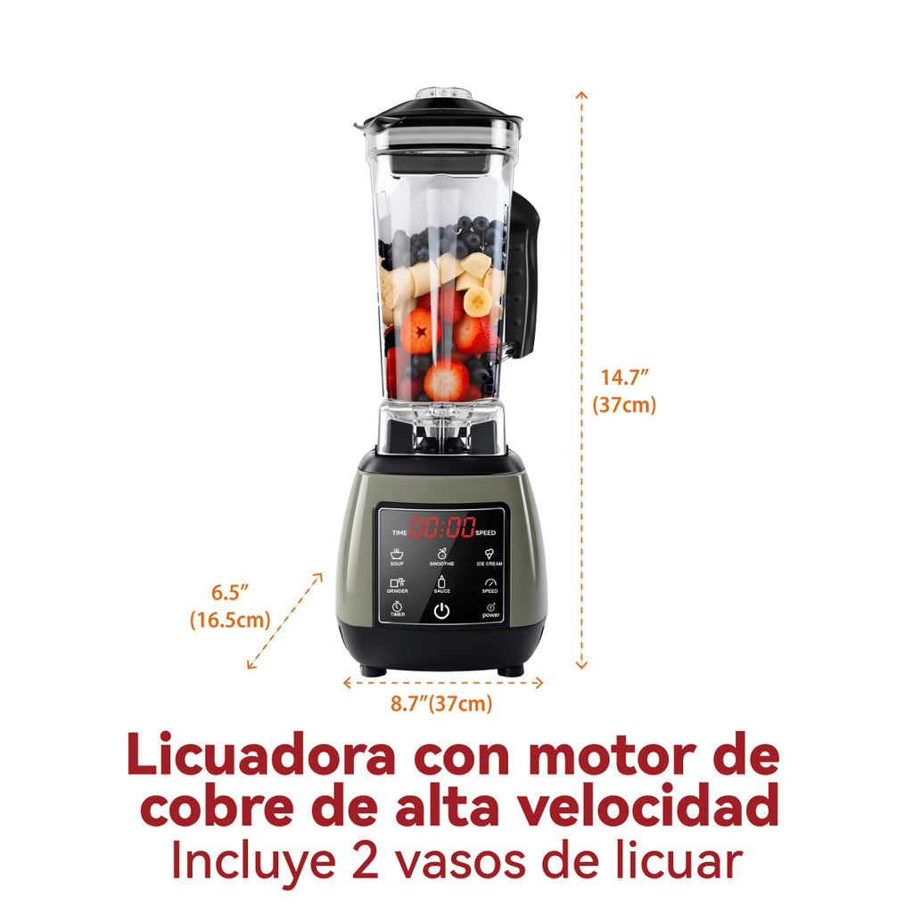 Mera House Licuadora Profesional 1600W 2.2L – Blender Digital Portátil con 6 Programas Auto-iQ, Pantalla Táctil, Tecnología de Pulso, 9 Velocidades, 6 Cuchillas y 2 Vasos – Ideal para Frappe/Smoothies
