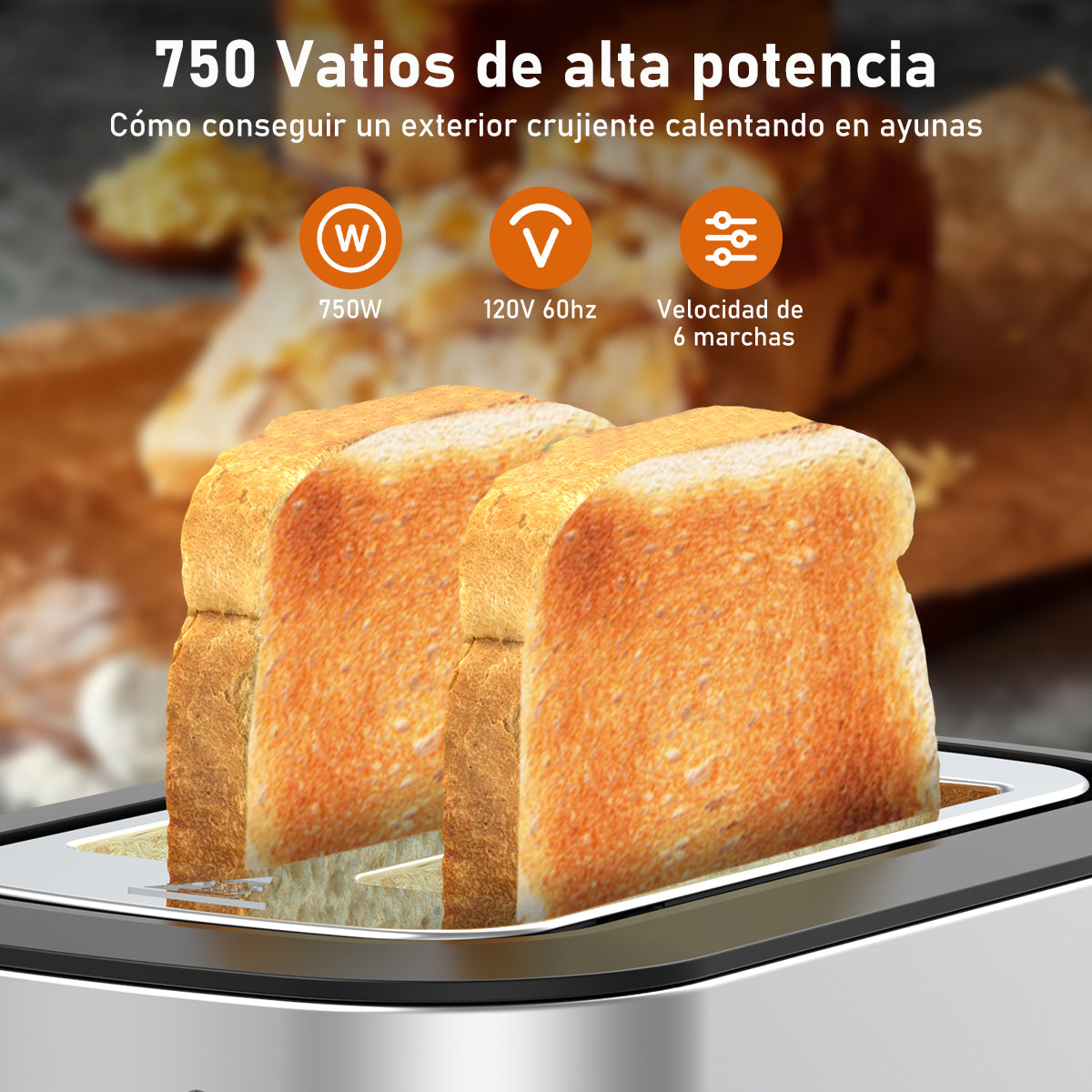 Tostador de Pan Mera House para 2 Rebanadas, Acero Inoxidable con Ranuras Extra Anchas, 6 Niveles de Tostado, Descongelar, Recalentar y Bandeja para Migas