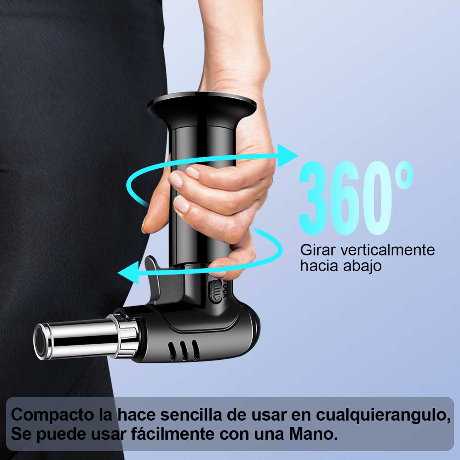 Mera House Soplete de Cocina Profesional Recargable de Gas Butano con Cierre de Seguridad, Llama Ajustable y Bloqueo – Antorcha de Cocina Invertible para Repostería, Barbacoa y Camping (Negro)