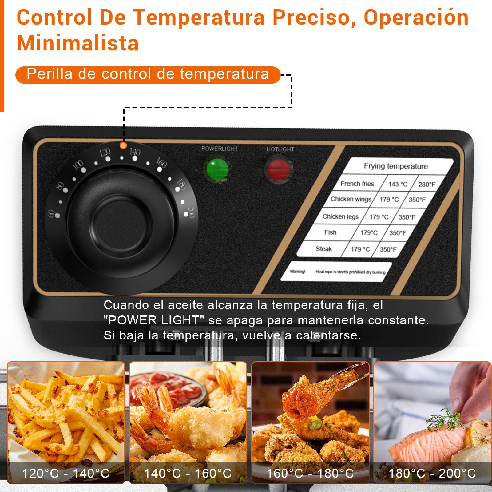 Mera House Freidora Eléctrica 5L 1400W Acero Inoxidable - Temperatura Constante | Incluye Colador y Divisor | Seguridad Antisobrecarga