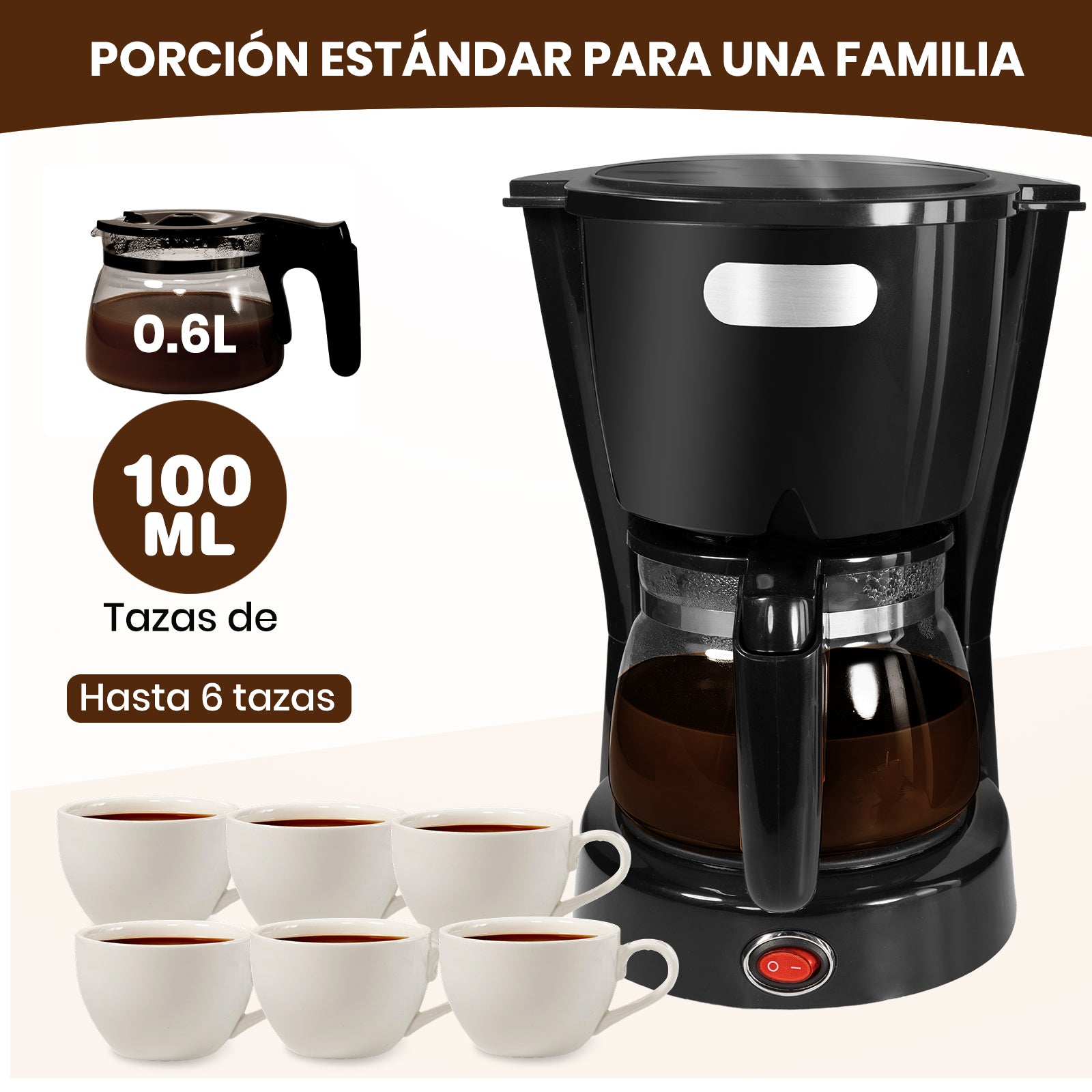 Mera House Cafetera de Goteo Eléctrica 6 Tazas con Filtro Permanente, Función Antigoteo, Mantenimiento de Calor y Control de Intensidad – 600W, 0.6L, Compacta y Práctica
