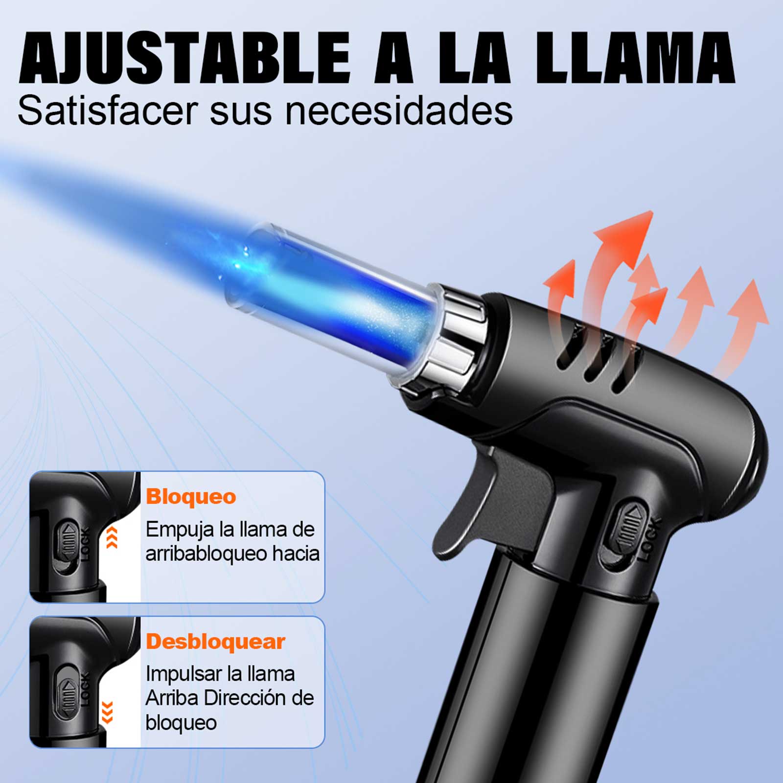 Mera House Soplete de Cocina Profesional Recargable de Gas Butano con Cierre de Seguridad, Llama Ajustable y Bloqueo – Antorcha de Cocina Invertible para Repostería, Barbacoa y Camping (Negro)