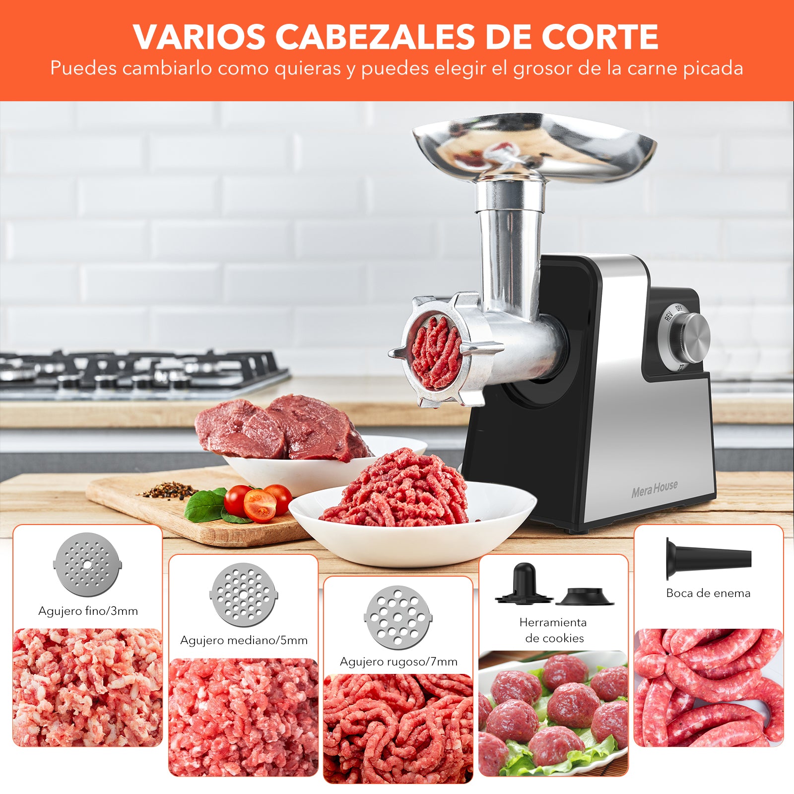 Picadora De Carne Y Cortador De Verduras Electrico 2 En 1
