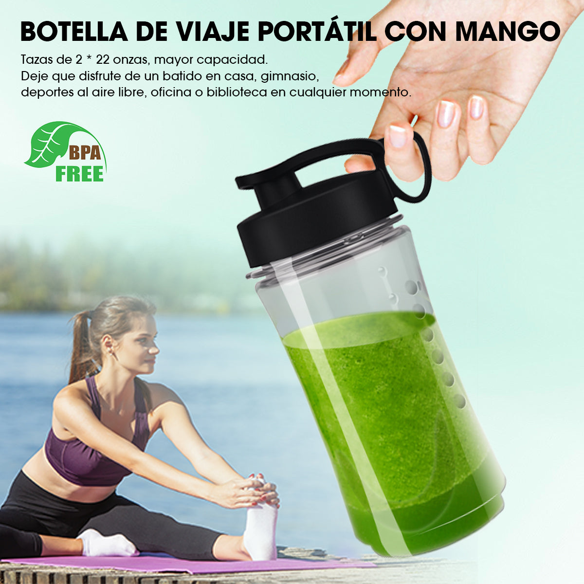 Mera House Licuadora 3 en 1 con vaso de vidrio 2L, 1000W de potencia para licuados y hielo, 3 velocidades, incluye vaso portátil y molino, un electrodoméstico pequeño ideal para tu cocina