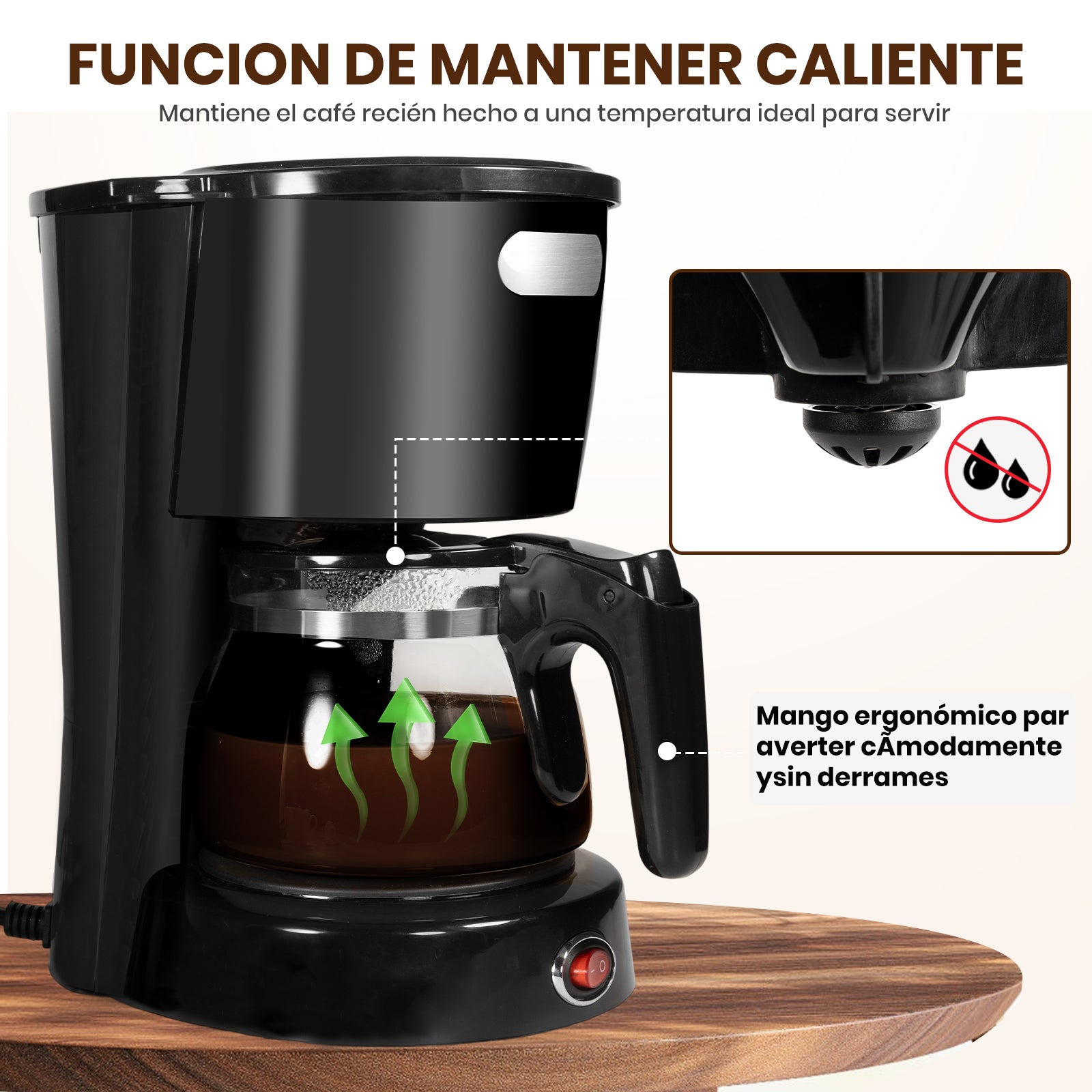 Mera House Cafetera de Goteo Eléctrica 6 Tazas con Filtro Permanente, Función Antigoteo, Mantenimiento de Calor y Control de Intensidad – 600W, 0.6L, Compacta y Práctica
