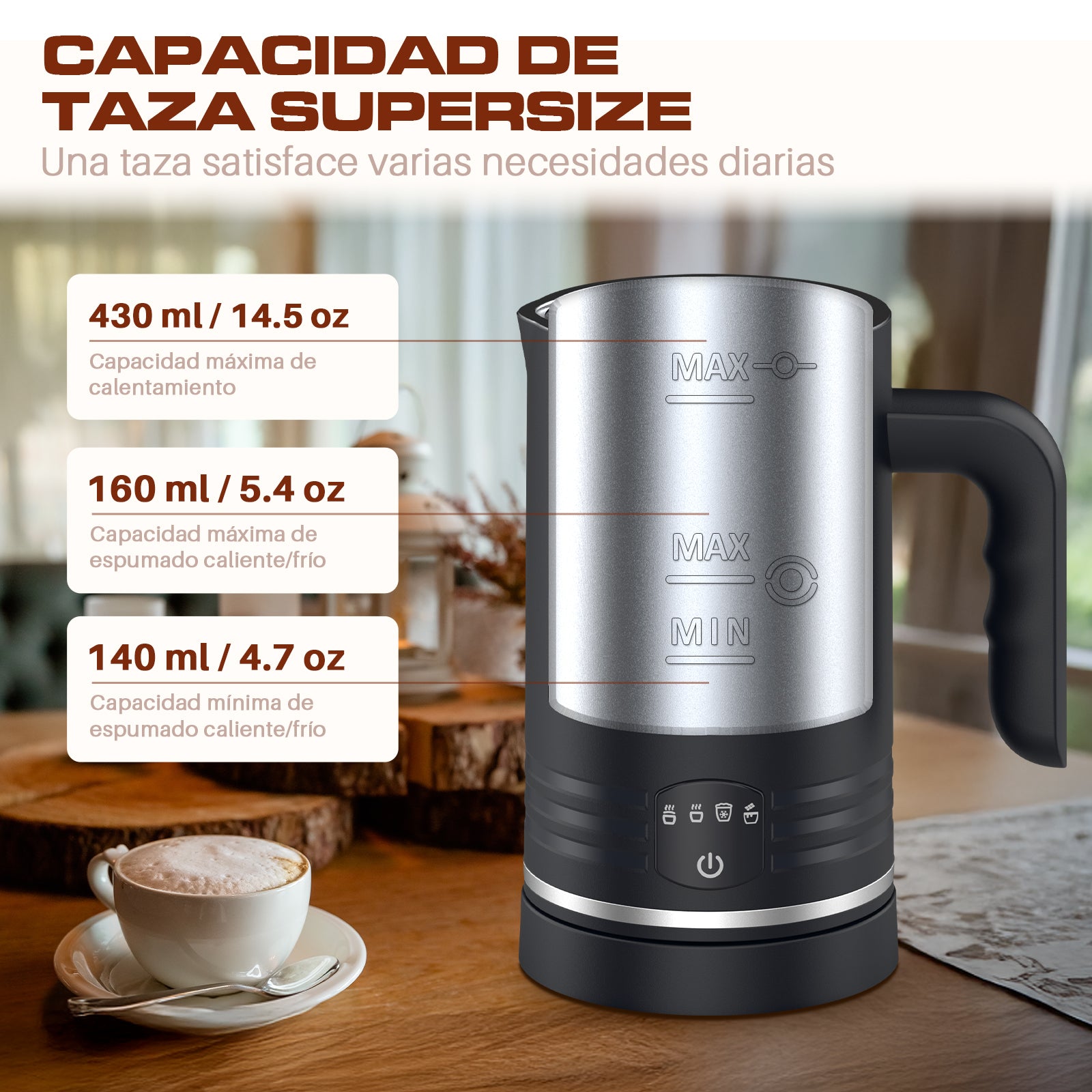 Espumador de Leche Eléctrico Mera House 4 en 1, 600ml 400W,