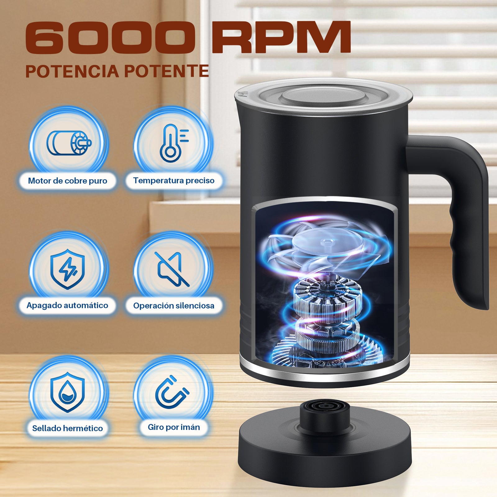 Espumador de Leche Eléctrico Mera House 4 en 1, 600ml 400W,