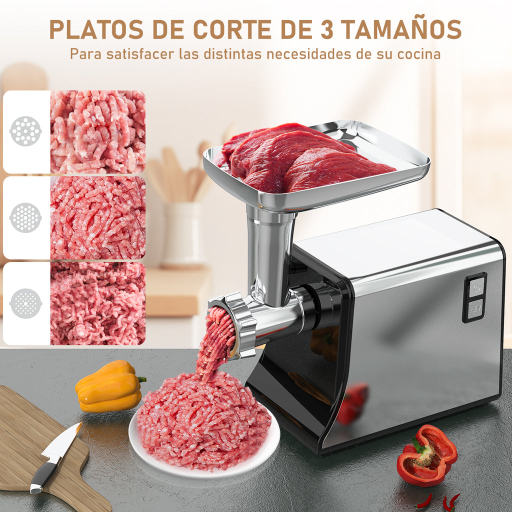 Molino de carne eléctrico 800W, moledor de carne con 3 placas de corte, kit de salchichas, carcasa de acero inoxidable, motor de cobre duradero, picadora de alimentos profesional para cocina doméstica