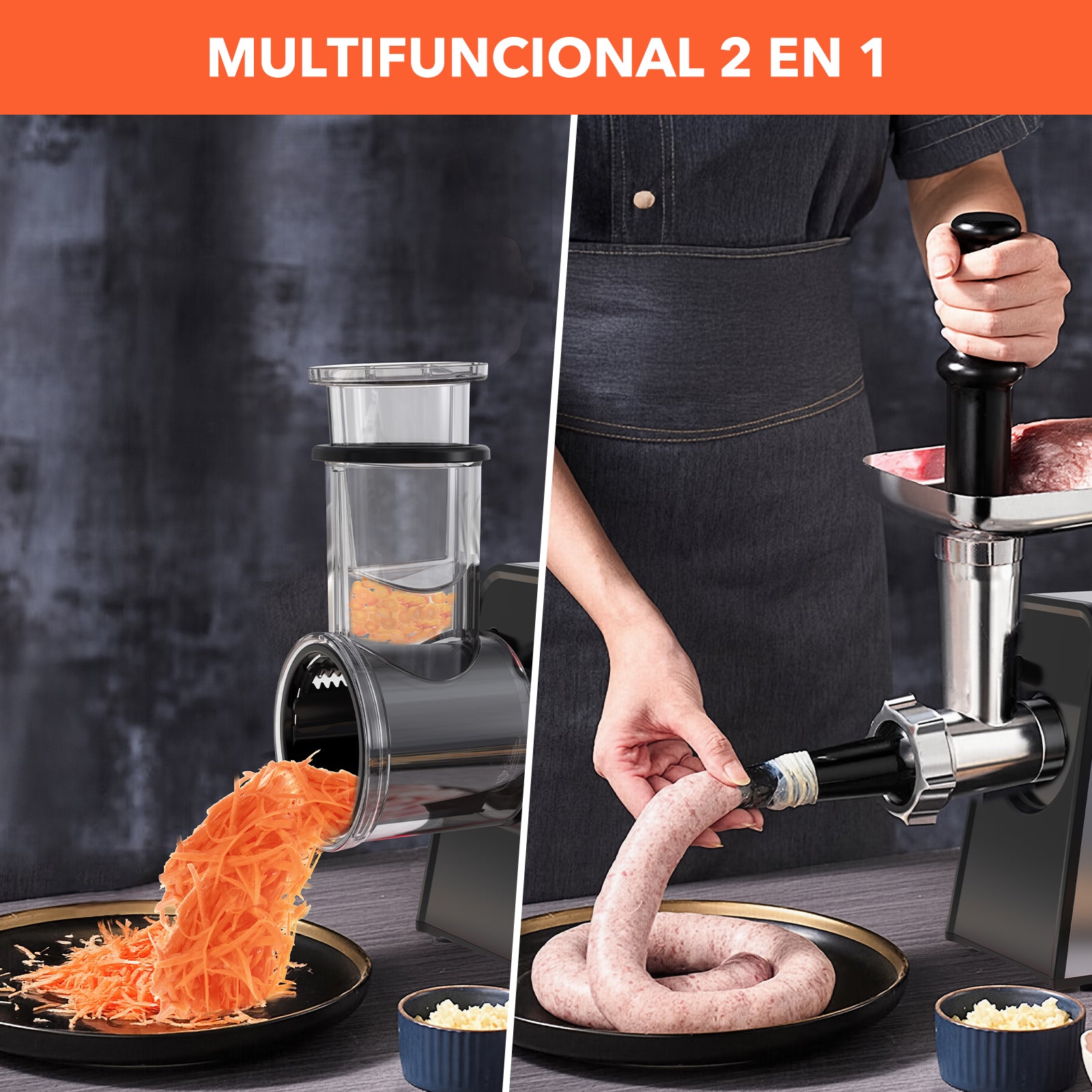 Picadora De Carne Y Cortador De Verduras Electrico 2 En 1