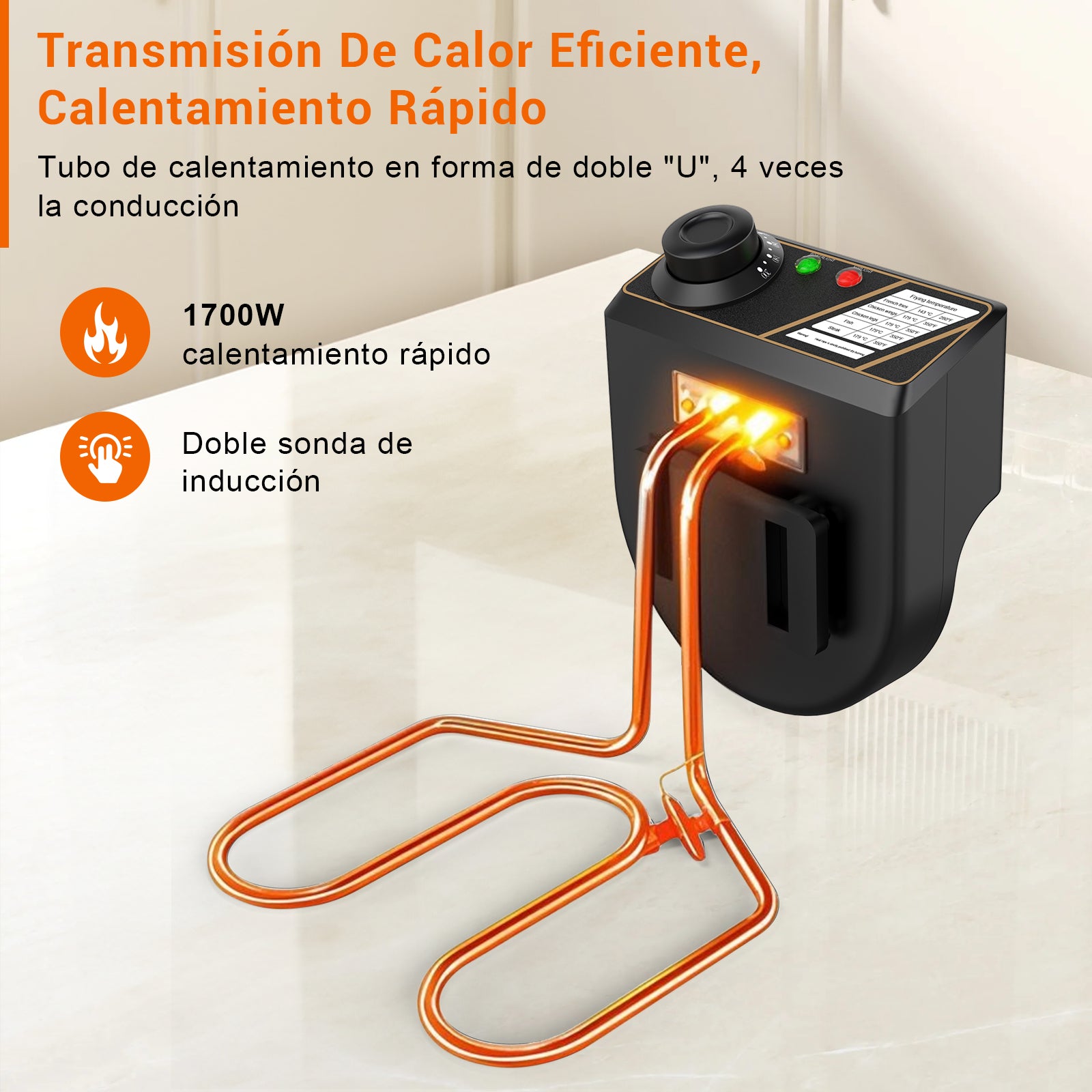 Mera House Freidora Eléctrica 5L 1400W Acero Inoxidable - Temperatura Constante | Incluye Colador y Divisor | Seguridad Antisobrecarga