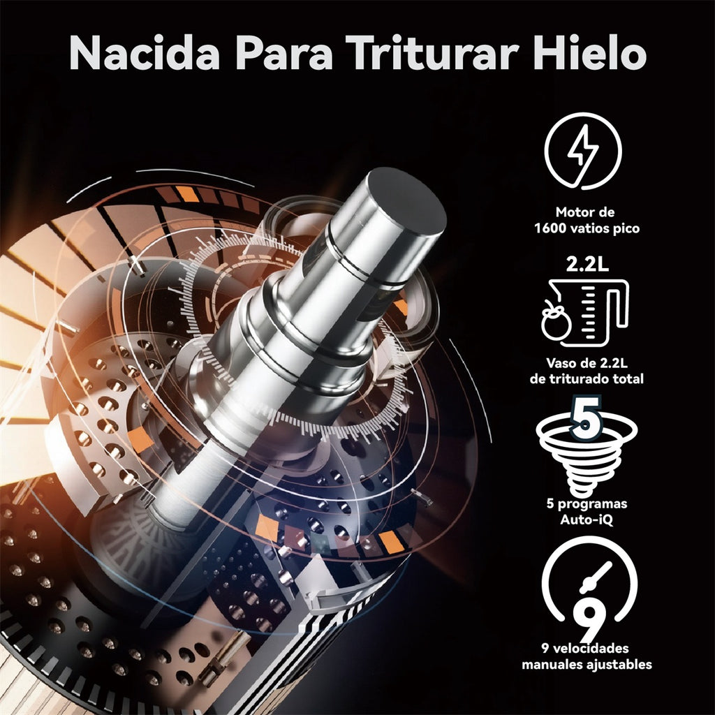 Mera House Licuadora Profesional 1600W 2.2L – Blender Digital Portátil con 6 Programas Auto-iQ, Pantalla Táctil, Tecnología de Pulso, 9 Velocidades, 6 Cuchillas y 2 Vasos – Ideal para Frappe/Smoothies