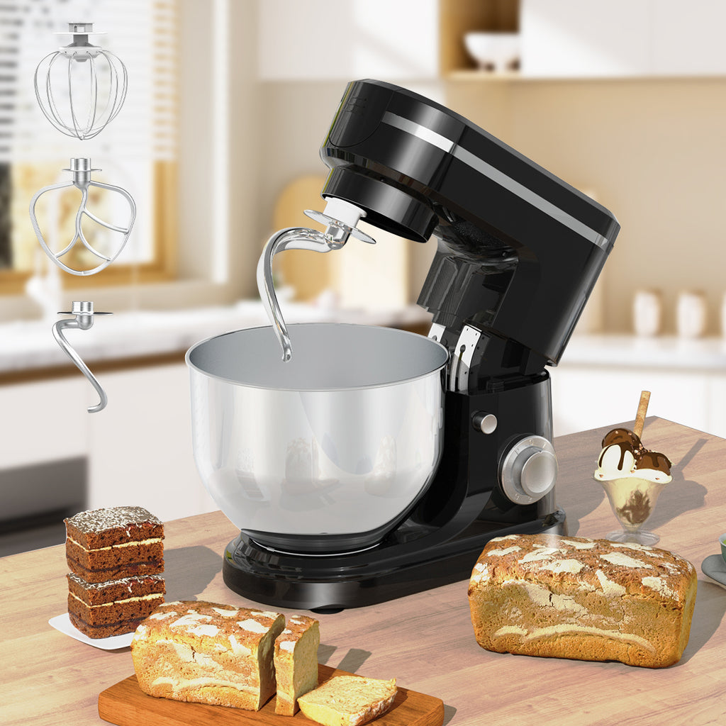 SDYJ6GSW Batidora de Pedestal, negro,6 Velocidades, 1500W, Turbo, Acero Inoxidable, 5 Litros, 3 Accesorios Incluidos
