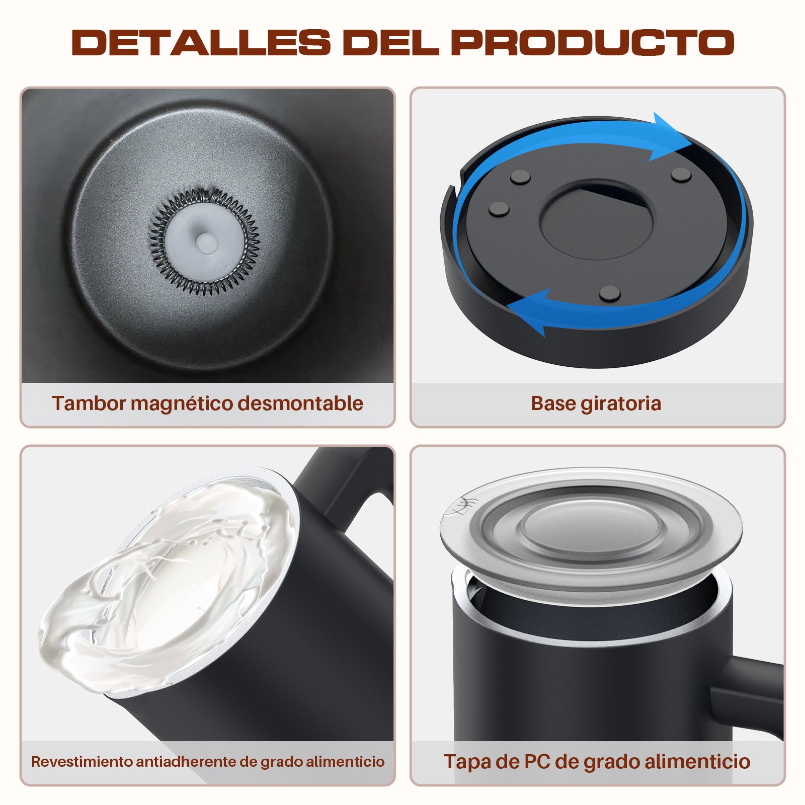 Espumador de Leche Eléctrico Mera House 4 en 1, 600ml 400W,