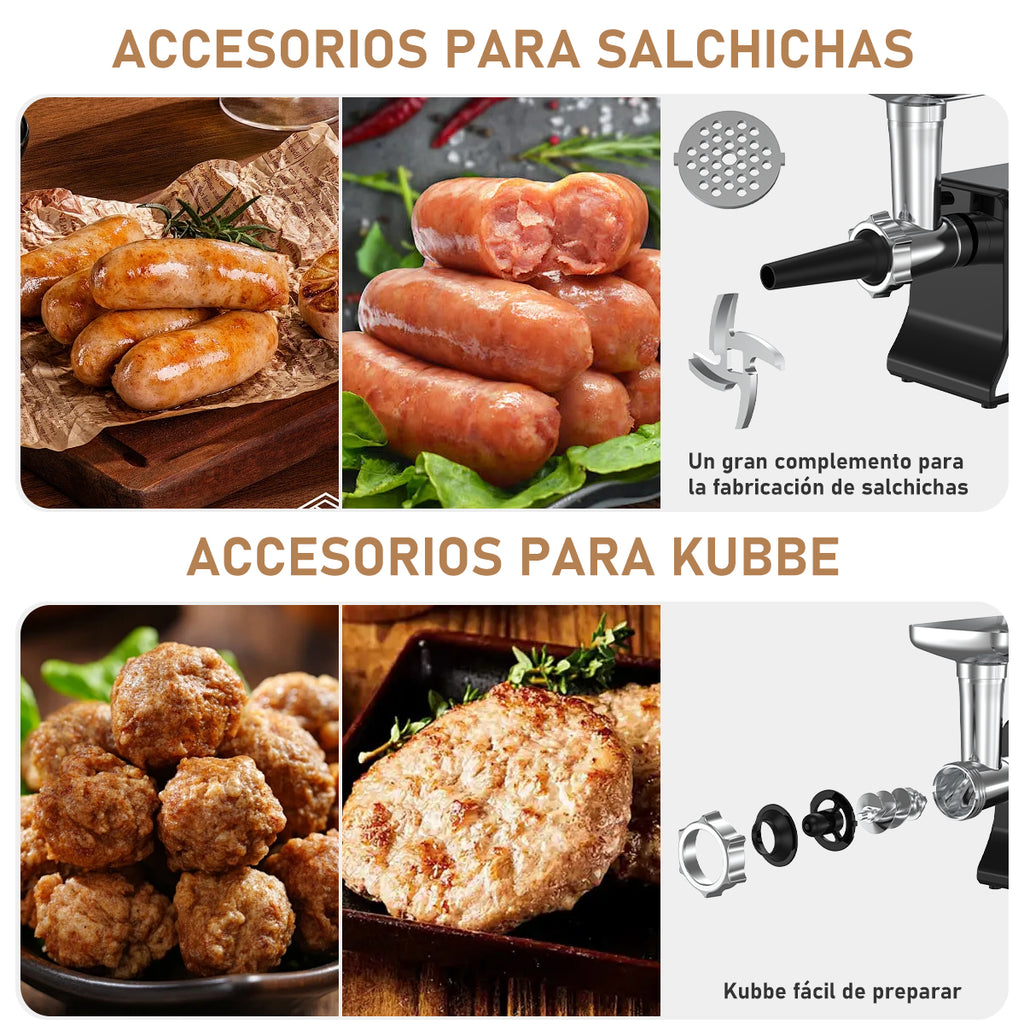 Molino de carne eléctrico 800W, moledor de carne con 3 placas de corte, kit de salchichas, carcasa de acero inoxidable, motor de cobre duradero, picadora de alimentos profesional para cocina doméstica