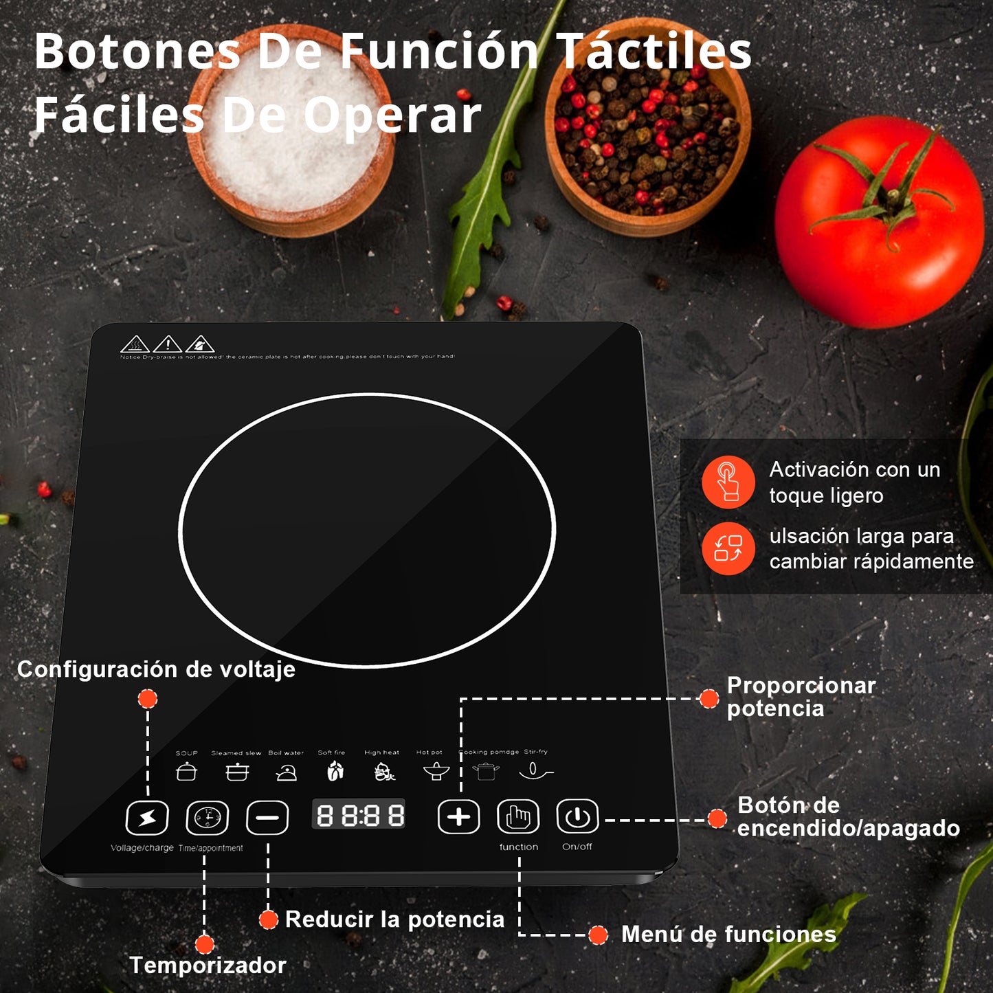 Parrilla Eléctrica Inducción2200w Control Tactil Color Negro