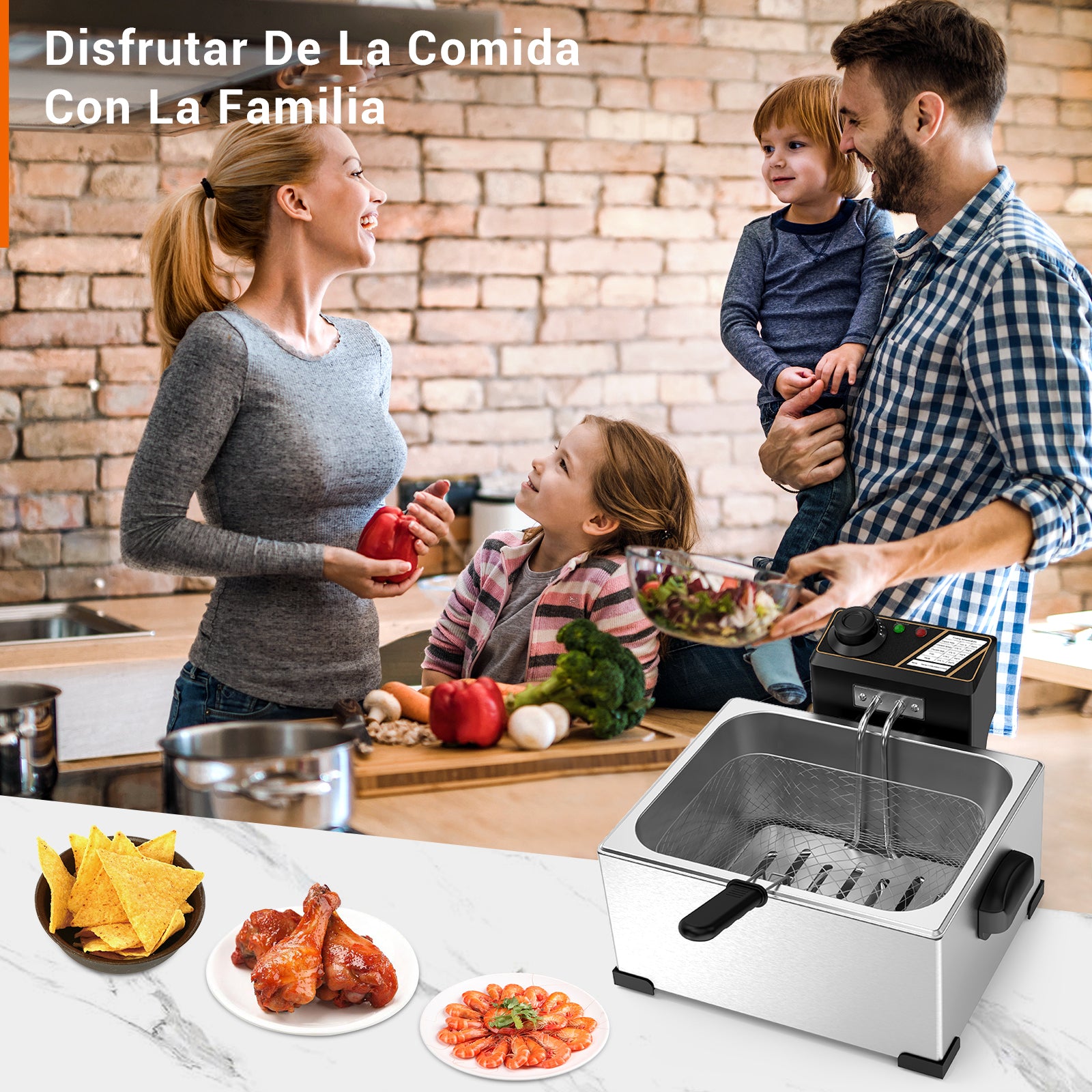 Mera House Freidora Eléctrica 5L 1400W Acero Inoxidable - Temperatura Constante | Incluye Colador y Divisor | Seguridad Antisobrecarga