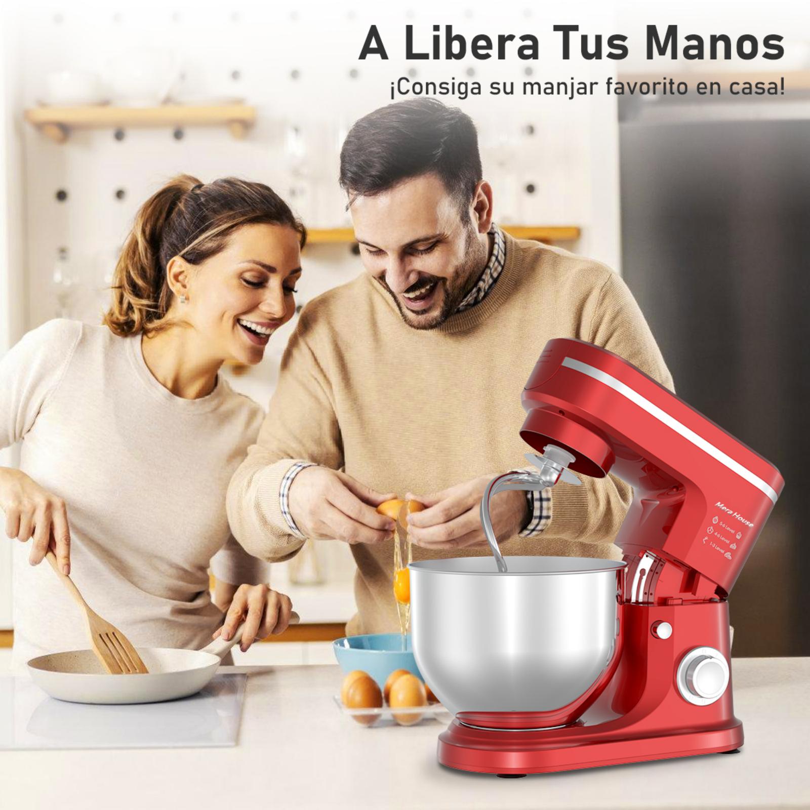 SDYJ6GSW Batidora de Pedestal, rojo,6 Velocidades, 1500W, Turbo, Acero Inoxidable, 5 Litros, 3 Accesorios Incluidos