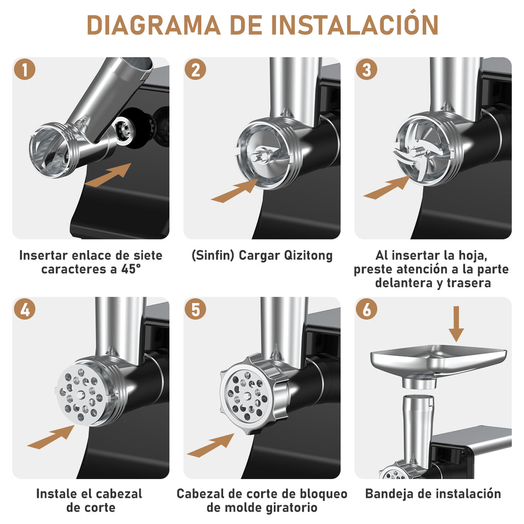 Molino de carne eléctrico 800W, moledor de carne con 3 placas de corte, kit de salchichas, carcasa de acero inoxidable, motor de cobre duradero, picadora de alimentos profesional para cocina doméstica