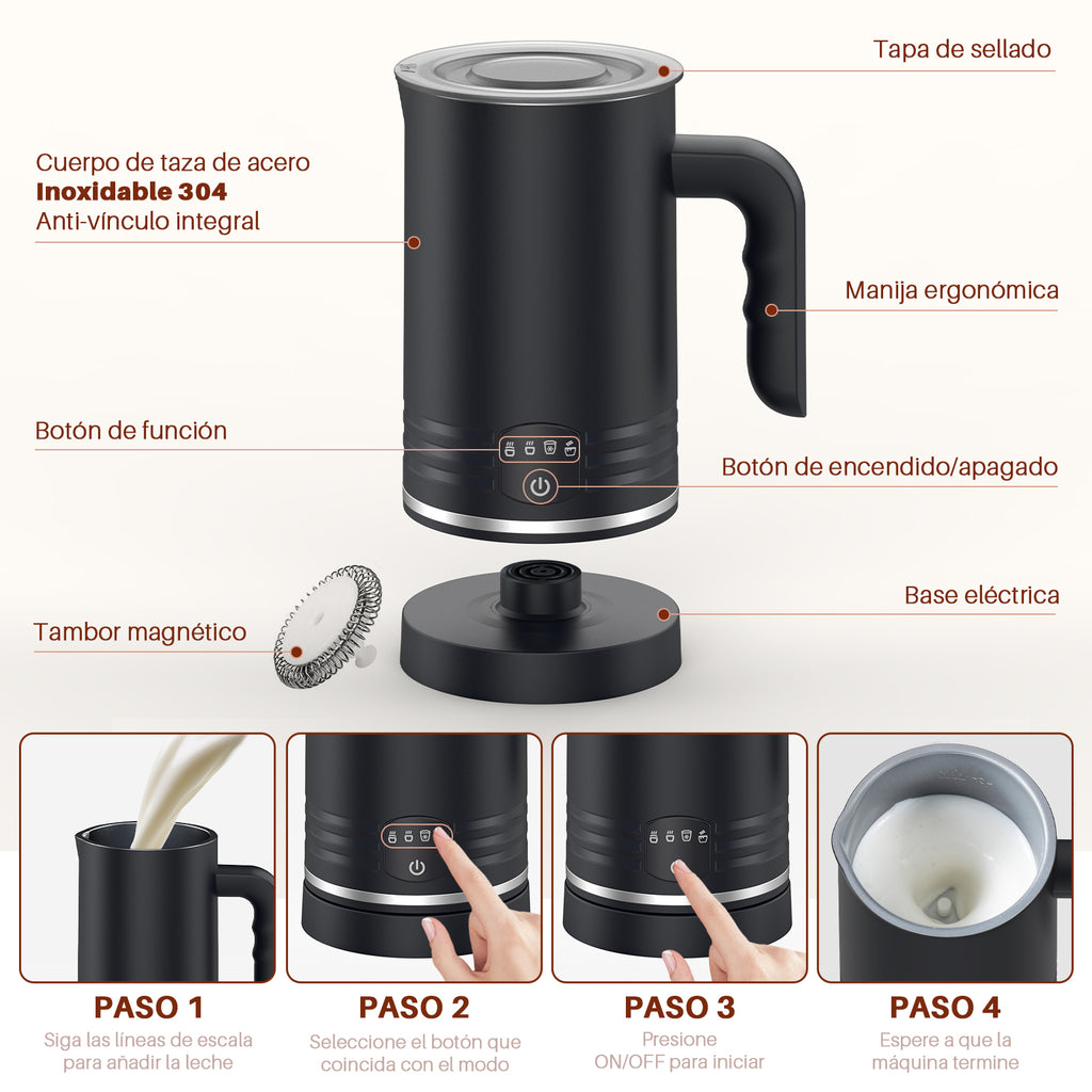 Espumador de Leche Eléctrico Mera House 4 en 1, 600ml 400W,