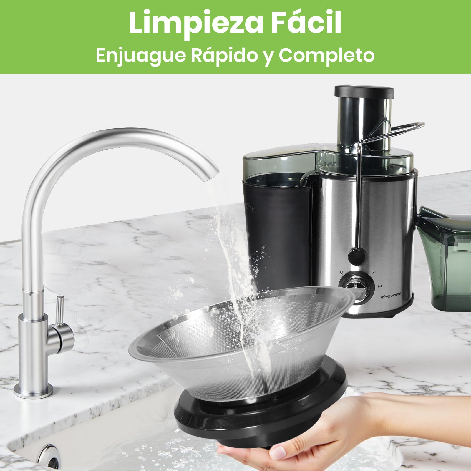 Mera House Extractor de Jugo Eléctrico 800W, Exprimidor Centrífugo con 3 Velocidades y Boca de 8cm, Estractor Electrico Jugos Frutas y Verduras, 600ml, Fácil de Limpiar y Desmontar