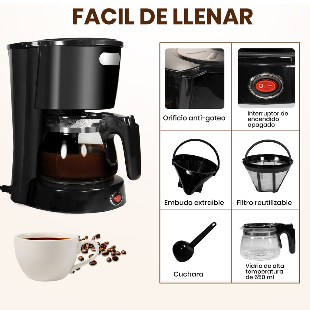 Mera House Cafetera de Goteo Eléctrica 6 Tazas con Filtro Permanente, Función Antigoteo, Mantenimiento de Calor y Control de Intensidad – 600W, 0.6L, Compacta y Práctica